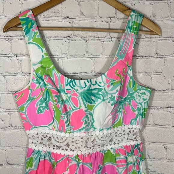 Lilly Pulitzer Dress 2 Rosemarie Flamingo Pink Lace Waistband Flare Skirt - Picture 2 of 10